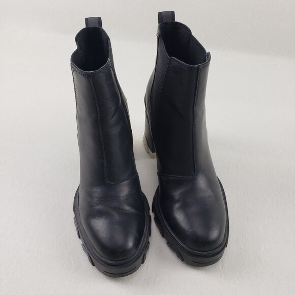 Sorel Brex Chelsea Ankle Boot Womens 8 Black Leather Pull On Waterproof Block - Picture 4 of 13